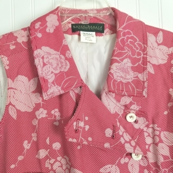 Vintage Skirt Blazer Set Sleeveless Button Collar Wrap Floral Print Red Size 12 - Picture 2 of 16